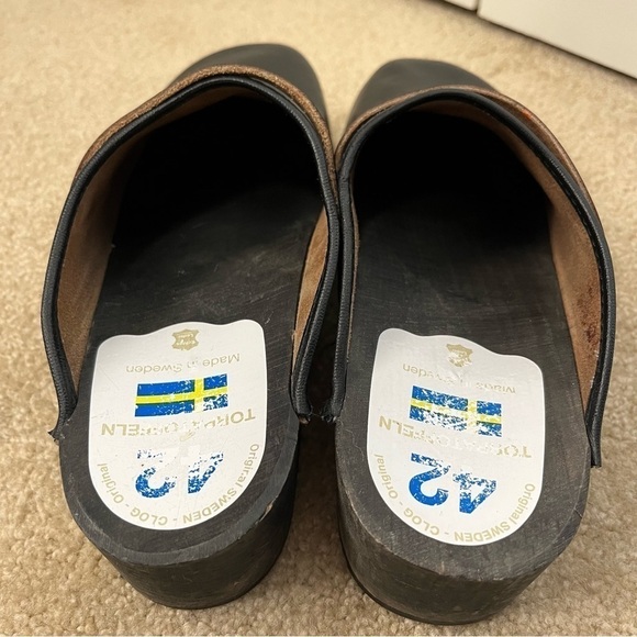 Vintage Torpatoffeln Original Swedish Clog Black Leather Wood 42 - Picture 6 of 9